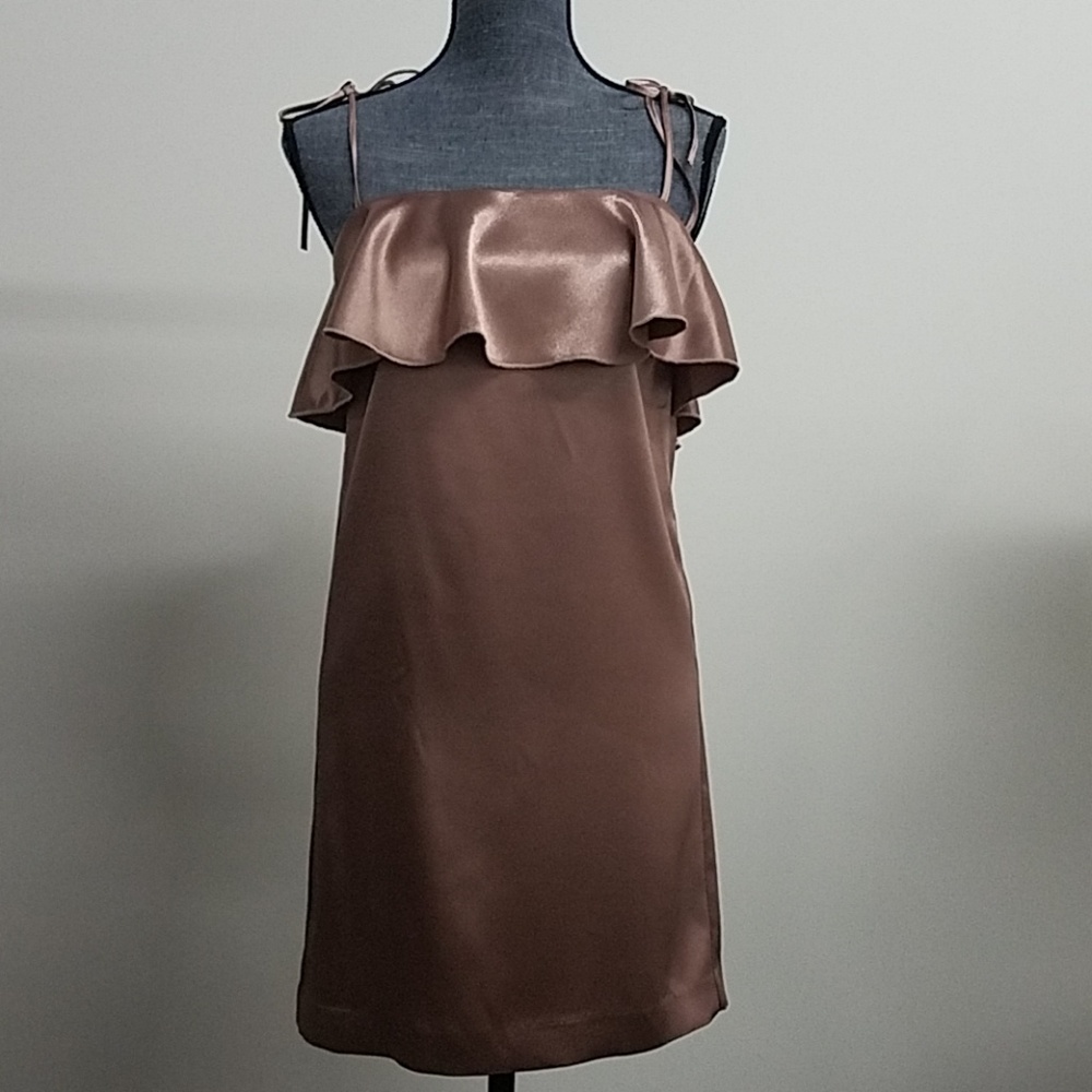 Silky ruffle detail mini dress